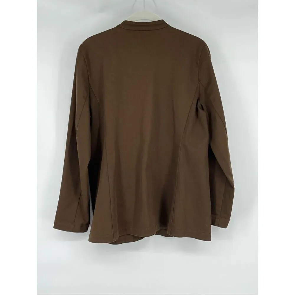 Eileen Fisher Brown Metal Snap Mandarin Collar Blazer Jacket Front Size Small
